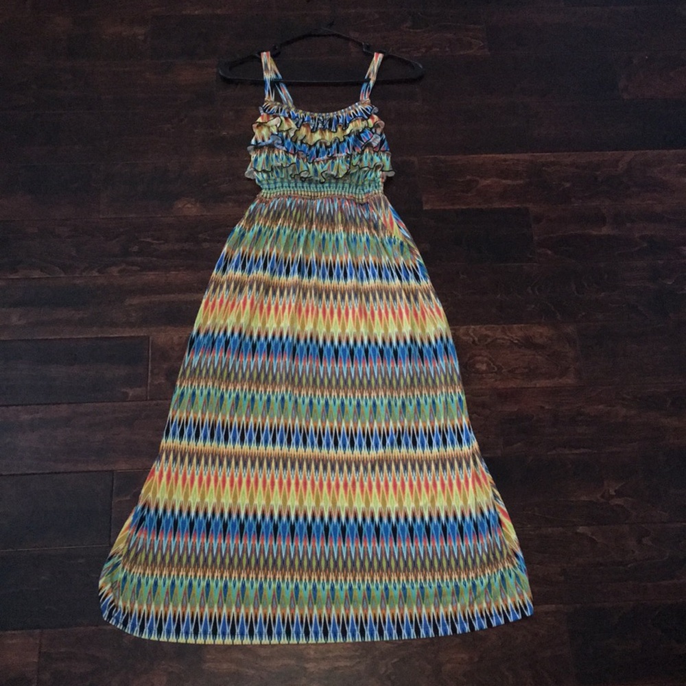 Blue and yellow summer tank top dress